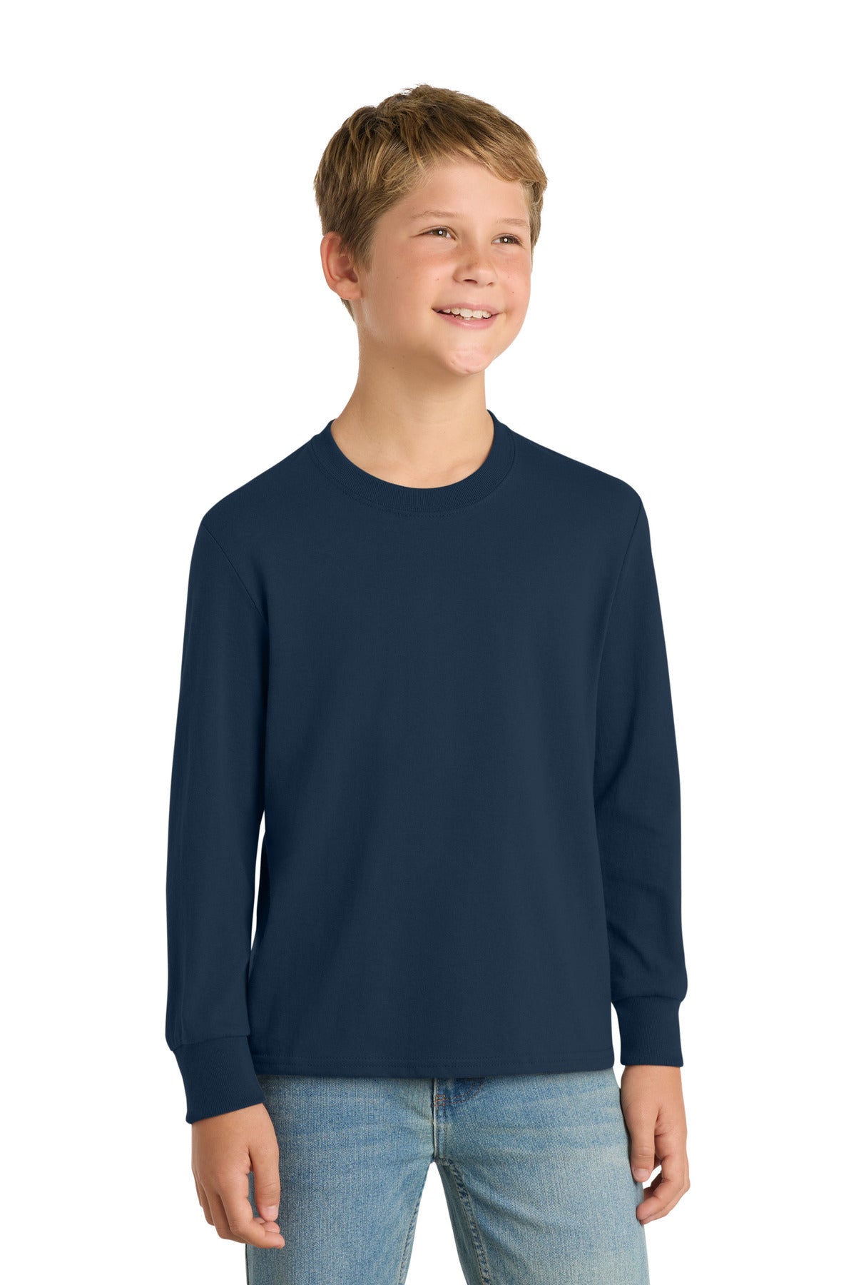 port & co ™  youth long sleeve core cotton tee. pc54yls