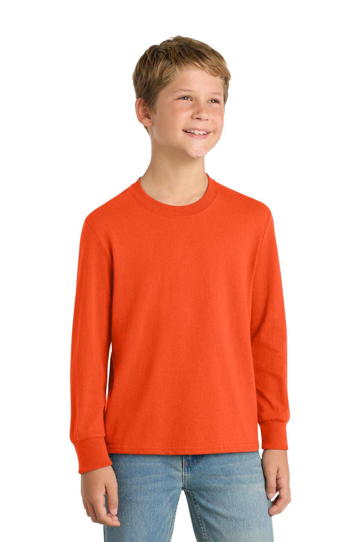 port & co ™  youth long sleeve core cotton tee. pc54yls