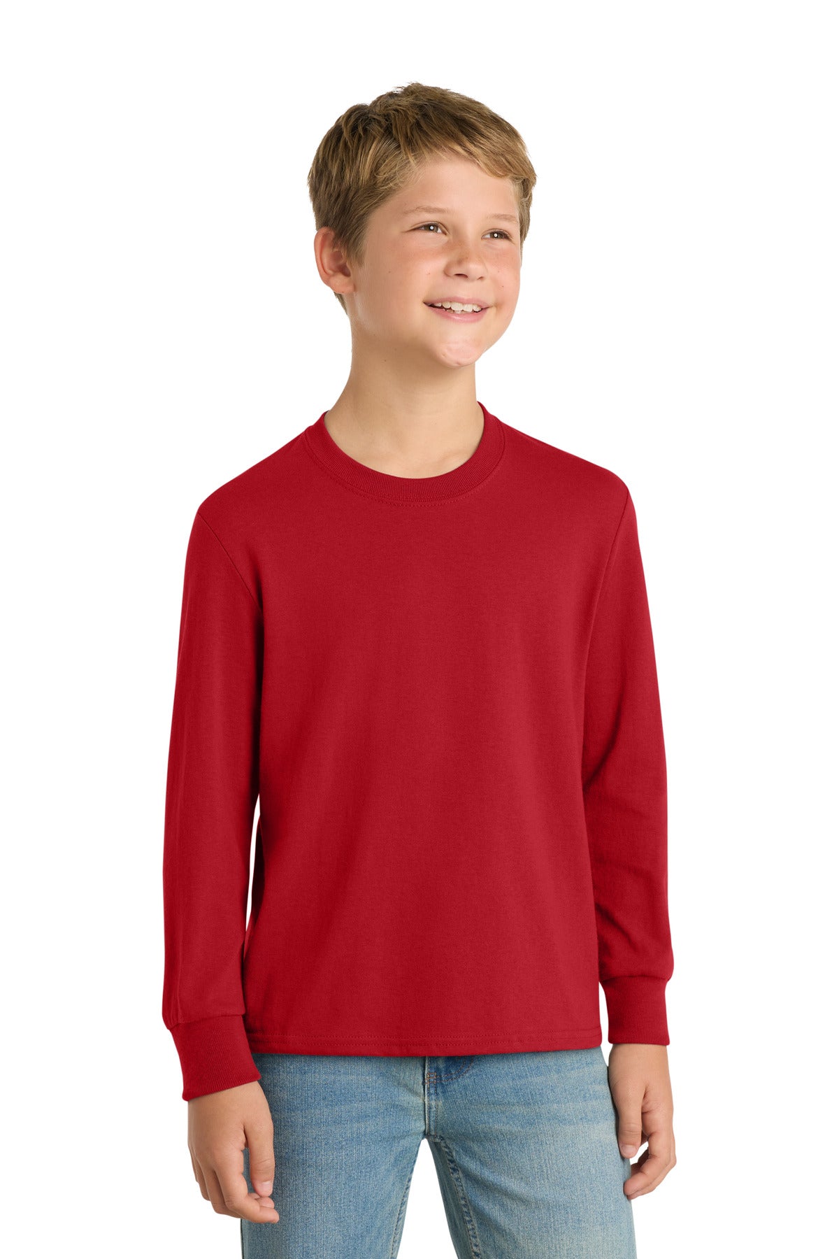 port & co ™  youth long sleeve core cotton tee. pc54yls