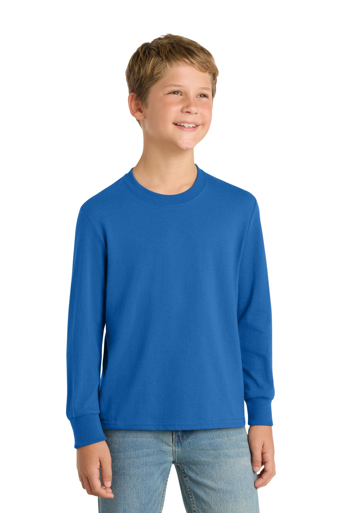 port & co ™  youth long sleeve core cotton tee. pc54yls