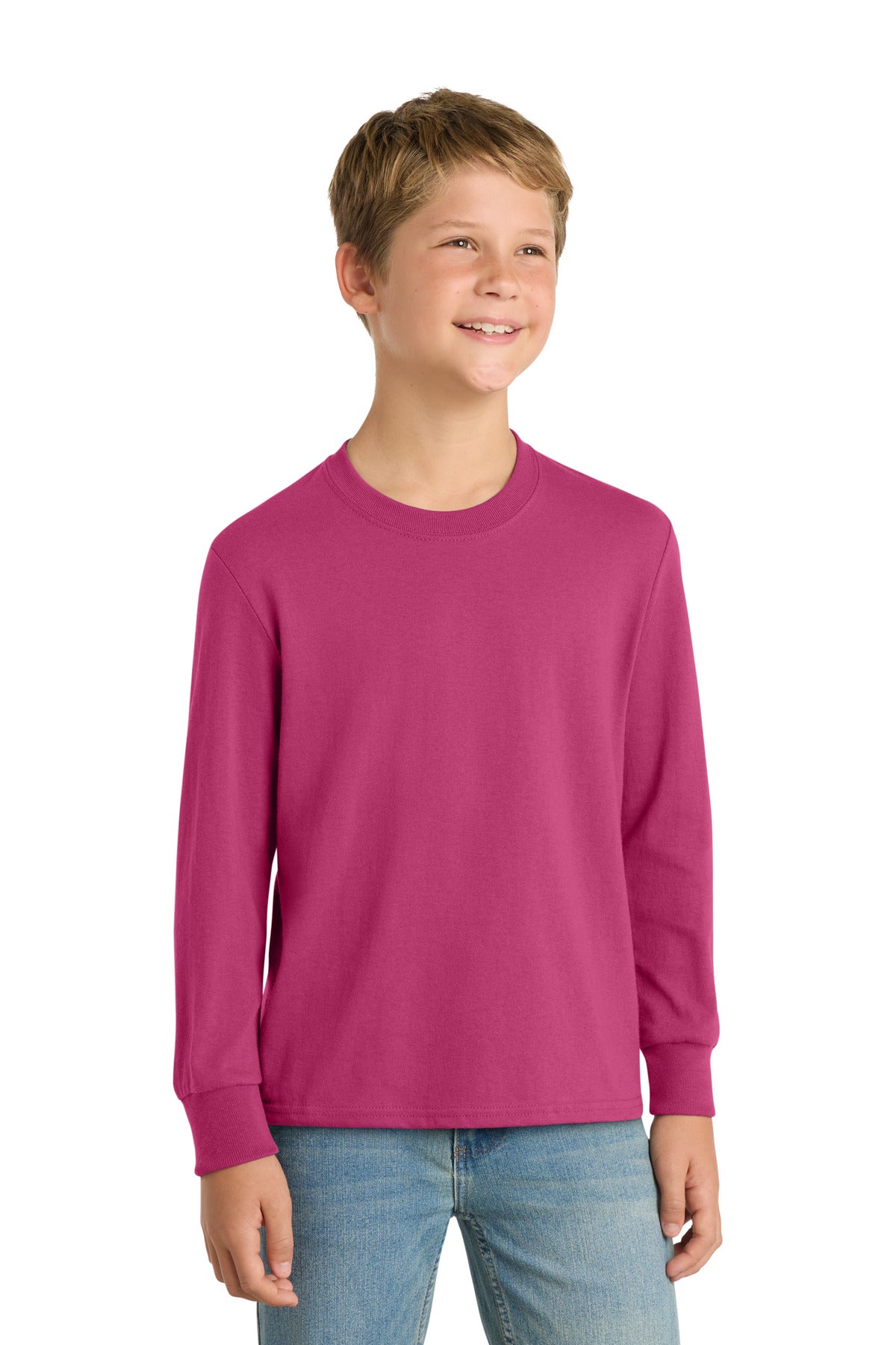 port & co ™  youth long sleeve core cotton tee. pc54yls