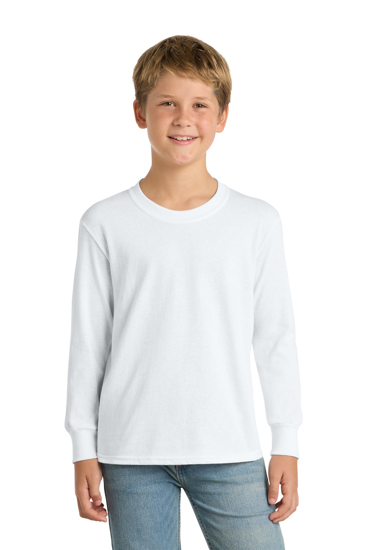 port & co ™  youth long sleeve core cotton tee. pc54yls