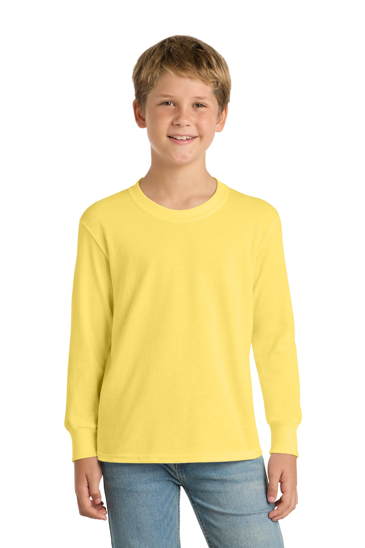 port & co ™  youth long sleeve core cotton tee. pc54yls