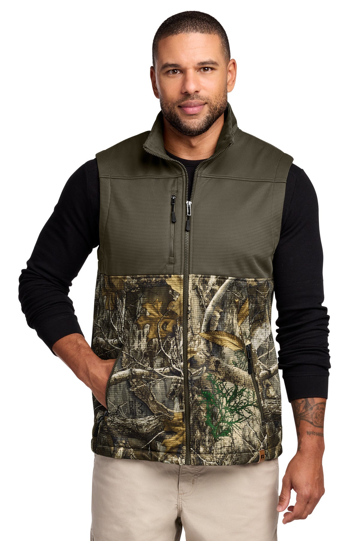 russell outdoors ™  realtree ®  atlas colorblock soft shell vest ru604